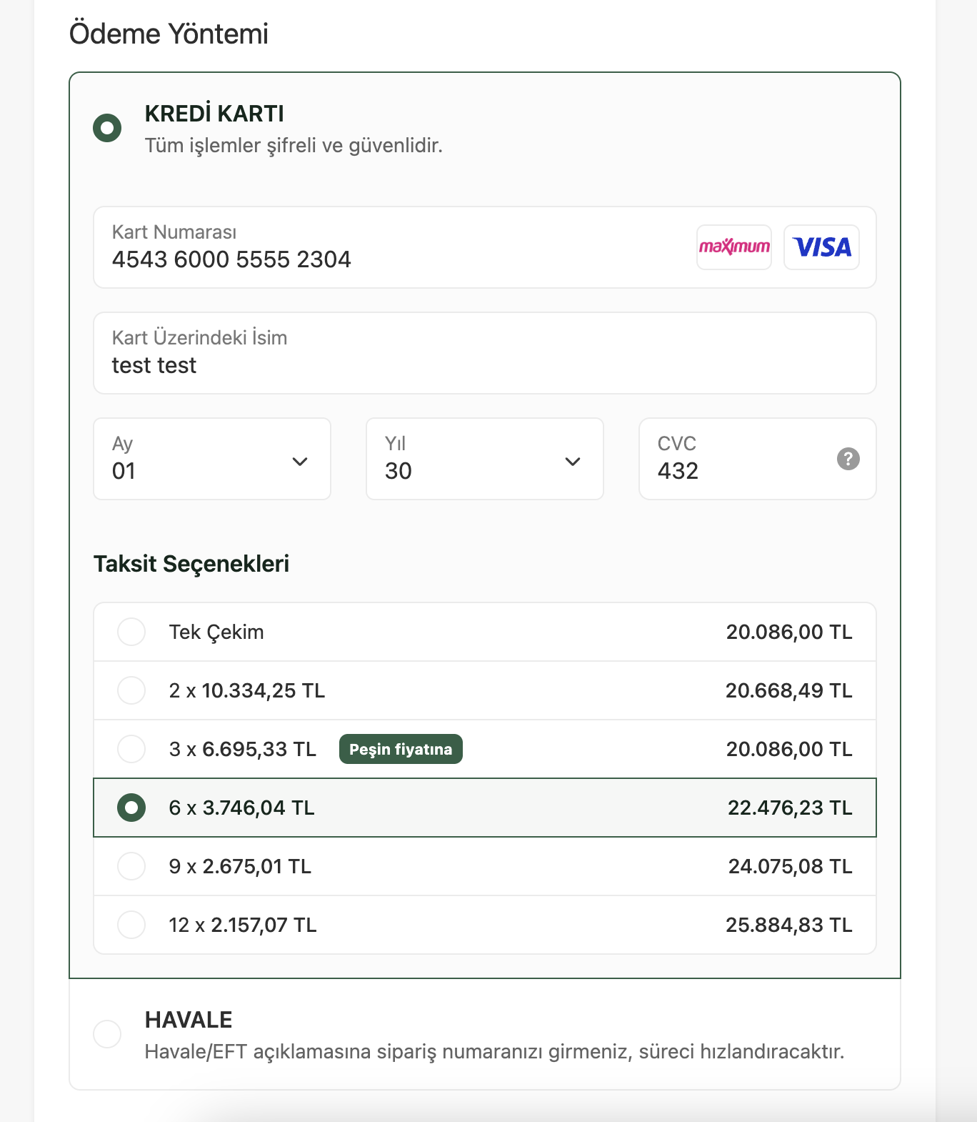 Otomatik banka ve taksit alg�lama ekran�